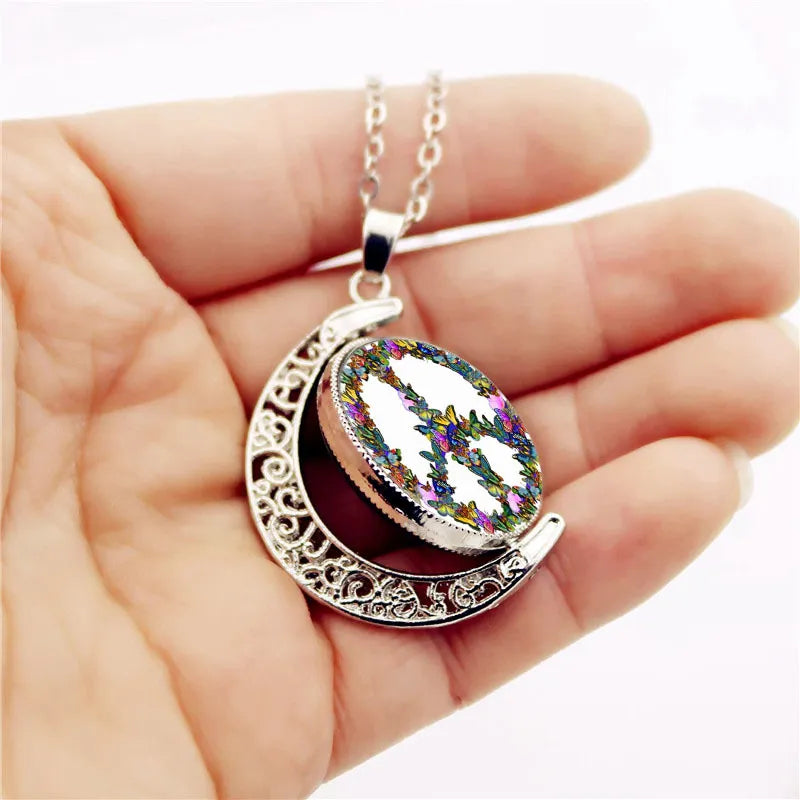 Peace Symbol Time Crystal Pendant Vintage Sweater Chain