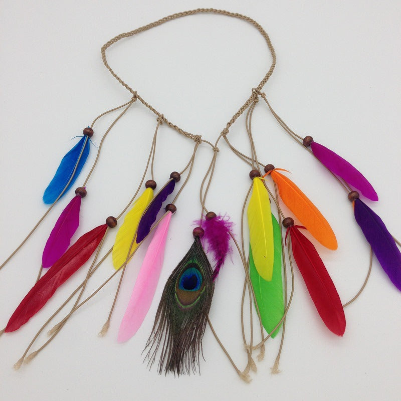 Bohemian Peacock Feathers Hippie Ethnic Hair Band