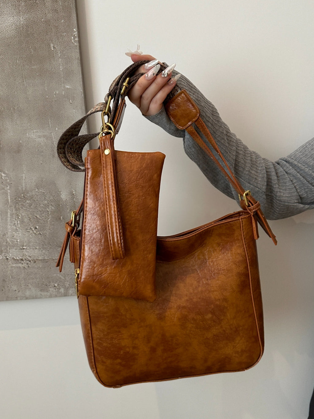 PU Leather Bag - Adjustable Strap Crossbody Bag with Pouch